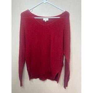 Lucky Brand Womens NWT V Neck Red Knit Sweater Long Sleeve Pullover Size M